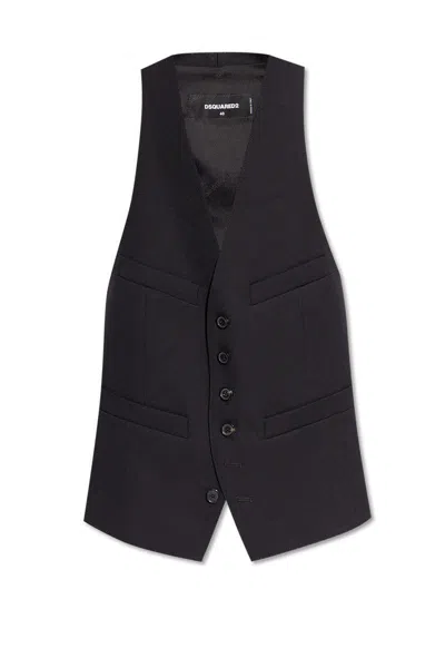 Dsquared2 Buttoned V-neckline Waistcoats Front Pockets In Black