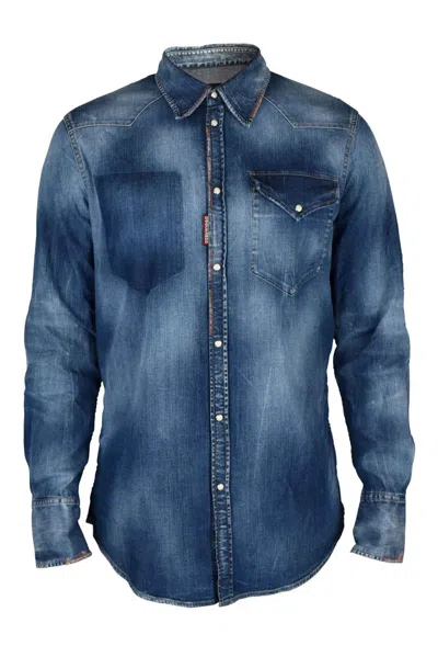 Dsquared2 Washed Blue Denim Western Shirt In Multi