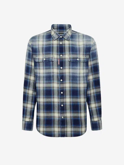 Dsquared2 Washed Checkered Shirt In Blue