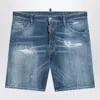 Dsquared2 Washed Denim Bermuda Shorts With Wear And Tear