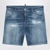 Dsquared2 Washed Denim Bermuda Shorts With Wear And Tear In Blue