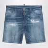 Dsquared2 Washed Denim Bermuda Shorts With Wear And Tear In Blue