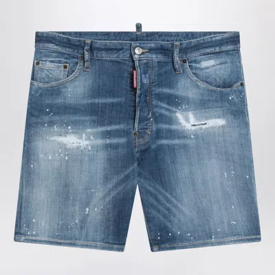 Dsquared2 Washed Denim Bermuda Shorts With Wear And Tear Men In Blue