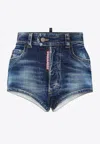 Dsquared2 Washed Denim Mini Shorts In Blue