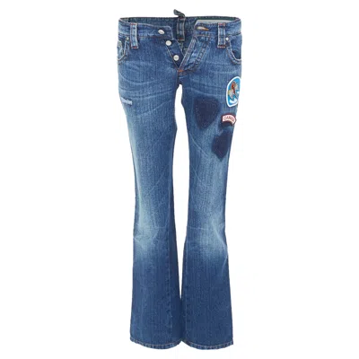 Dsquared2 Washed Denim Patch Reworked Bootcut Jeans In Blue