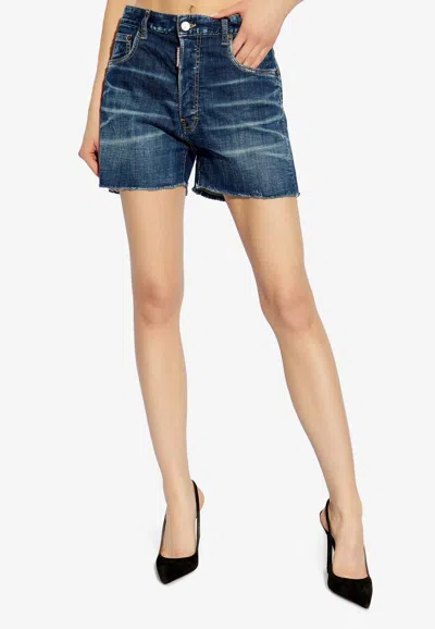 Dsquared2 Washed Denim Shorts In Navy