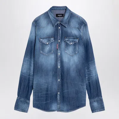 Dsquared2 Washed-out Denim Shirt In Blue