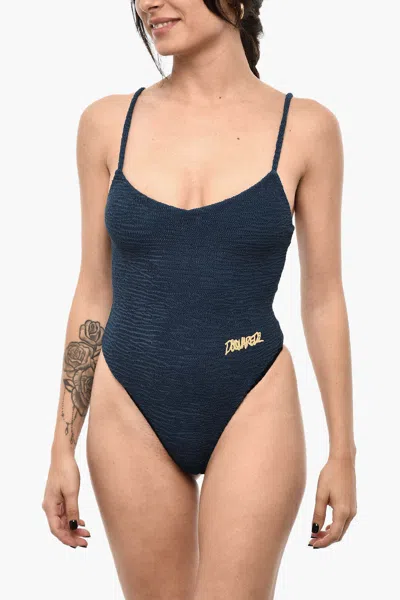 Dsquared2 Wave Pattern One-piece Swimsuit In Blue