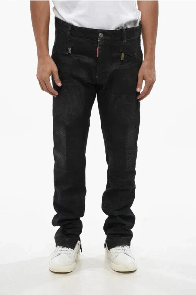 Dsquared2 Waxed Denim Honda Cool Guy Jeans With Ankle Slit 18cm In Black