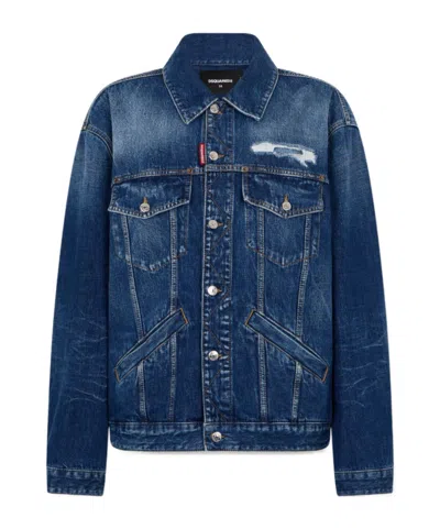 Dsquared2 Weathered Suede Oversized Jean Jacket In Blue