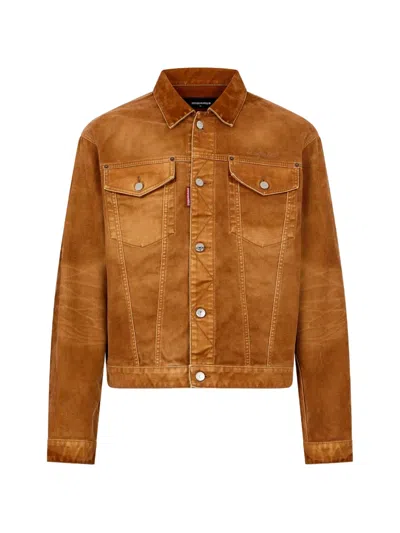 Dsquared2 Weathered Suede Oversized Jean Jacket In Multi
