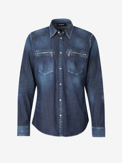 Dsquared2 Western Denim Shirt In Denim Dark Blue