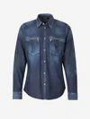 Dsquared2 Man Denim Shirt Blue Size 46 Cotton, Elastane In Worn Design