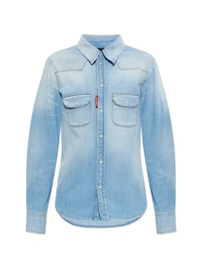 Dsquared2 Western Pocket Cotton Shirt In Blue