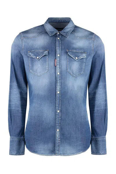 Dsquared2 Western Style Denim Shirt In Navy Blue