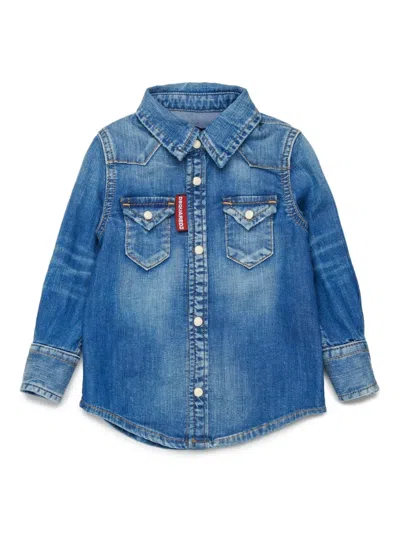 Dsquared2 Babies' Western-style Denim Shirt In Blue