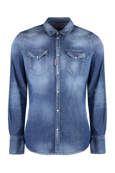 Dsquared2 Western Style Denim Shirt In Navy Blue