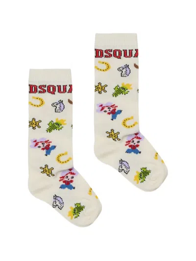 Dsquared2 Babies' Western-motif Logo-print Socks In Neutral