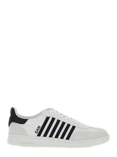 Dsquared2 White And Black Low Top Sneakers With Contrasting Bands