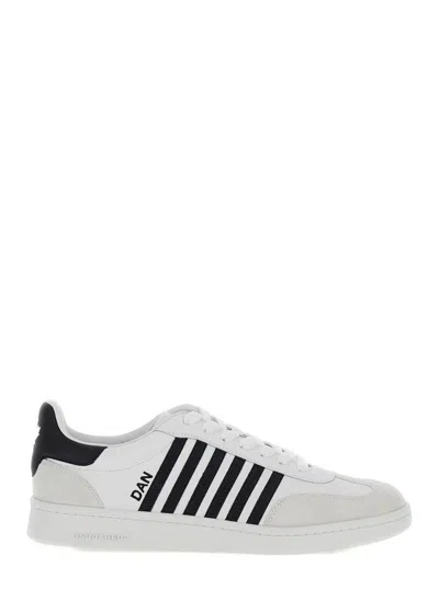 DSQUARED2 WHITE AND BLACK LOW TOP SNEAKERS WITH CONTRASTING BANDS