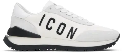 Dsquared2 White & Gray 'icon' Running Sneakers In Bianco+nero
