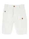 Dsquared2 White Bermuda With Asymmetric Cargo Pockets And Belt Loops