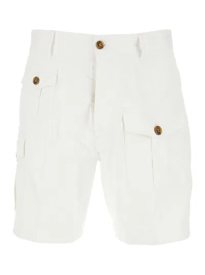 DSQUARED2 DSQUARED2 MEN WHITE BERMUDA WITH ASYMMETRIC CARGO POCKETS AND BELT LOOPS IN COTTON MAN