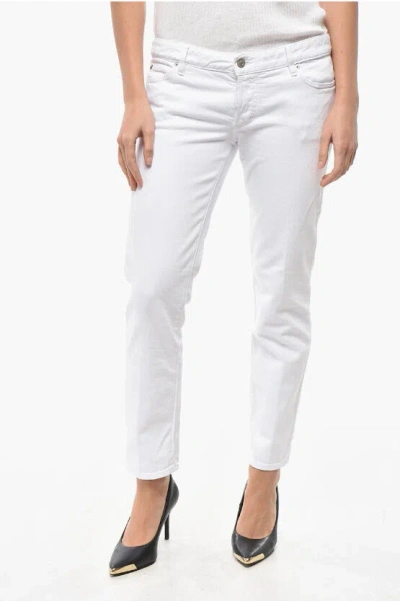 DSQUARED2 WHITE BULL STRETCH DENIM CROPPED FIT JENNIFER JEANS 15CM