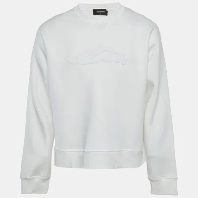 Pre-owned Dsquared2 White Cotton Knit Logo Graphic Crewneck Sweatshirt L