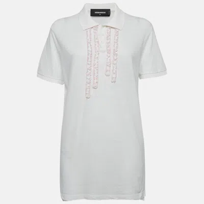 Dsquared2 White Cotton Ruffle Detail Polo T-shirt
