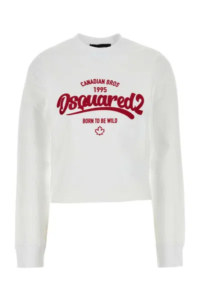 DSQUARED2 WOMEN WHITE COTTON SWEATSHIRT, XS LUXURY SWEATERS & KNITWEAR FOR WOMEN DARVEYS