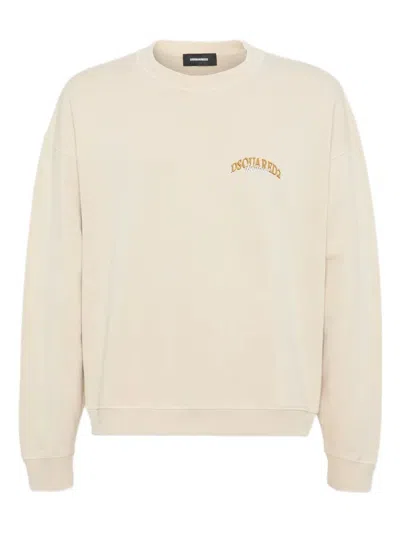 Dsquared2 White Cotton Sweatshirt In Yellow