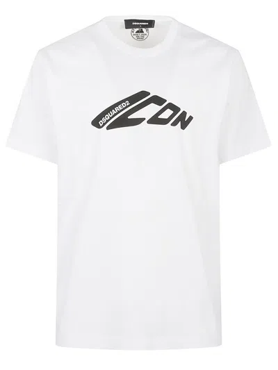 DSQUARED2 WHITE COTTON T-SHIRT WITH BOLD GRAPHIC LOGO