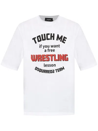 DSQUARED2 DSQUARED2 WHITE CREW NECK T-SHIRT WITH BOLD SLOGAN PRINT