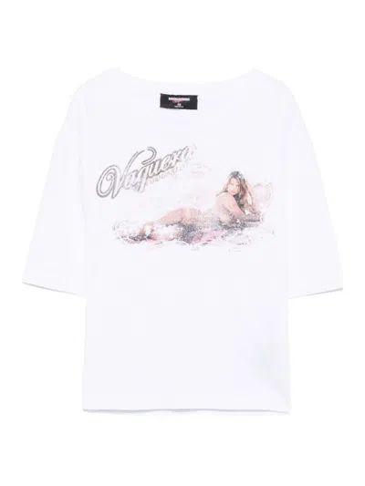 DSQUARED2 WHITE CREWNECK GRAPHIC T-SHIRT