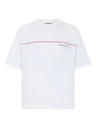 DSQUARED2 MEN WHITE CREWNECK LOGO PRINT T-SHIRT, XL LUXURY T-SHIRTS FOR MEN DARVEYS