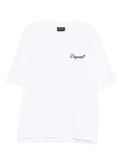 DSQUARED2 MEN WHITE CREWNECK LOGO T-SHIRT, M LUXURY T-SHIRTS FOR MEN DARVEYS