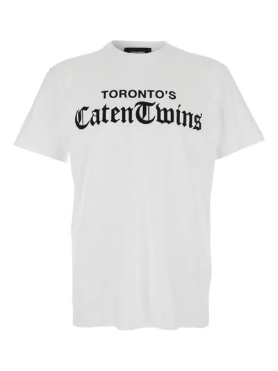 DSQUARED2 WHITE CREWNECK PRINTED T-SHIRT