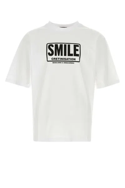 DSQUARED2 WHITE CREWNECK PRINTED T-SHIRT