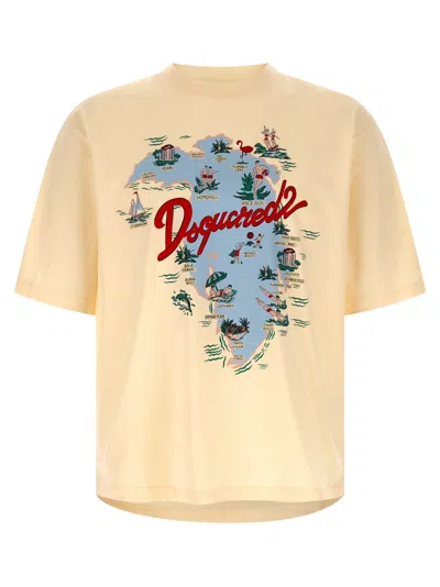 Dsquared2 White Crewneck Printed T-shirt In Nude