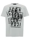 DSQUARED2 WHITE CREWNECK T-SHIRT WITH ALL-OVER ICON PRINT IN COTTON MAN