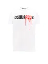 Dsquared2 White Crewneck T-shirt With Dripping Logo Print In Cotton Man In White