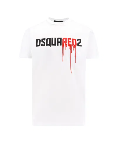 Dsquared2 White Crewneck T-shirt With Dripping Logo Print In Cotton Man