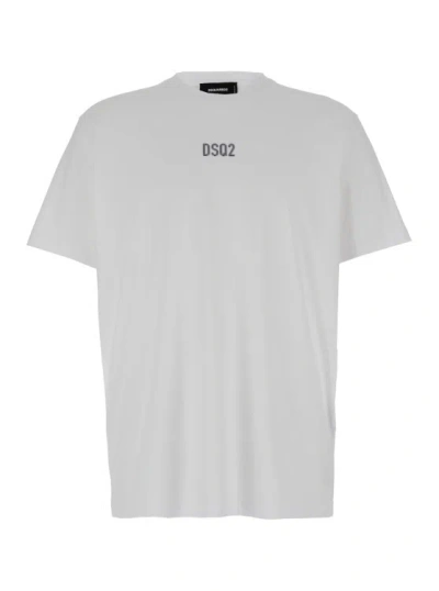 Dsquared2 White Crewneck T-shirt With Dsq2 Logo In Cotone Man