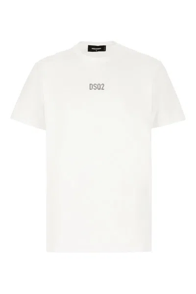 Dsquared2 White Crewneck T-shirt With Dsq2 Logo In Cotone Man