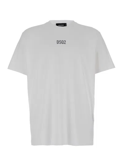 Dsquared2 White Crewneck T-shirt With Dsq2 Logo In Cotone Man