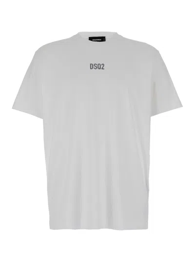 Dsquared2 White Crewneck T-shirt With Dsq2 Logo In Cotone Man In Multicolor