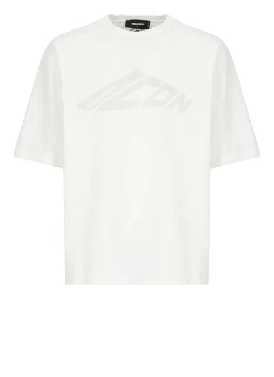 Dsquared2 White Crewneck T-shirt With Icon Logo Printed On The Front In Cotton Man
