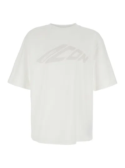 DSQUARED2 WHITE CREWNECK T-SHIRT WITH ICON LOGO PRINTED ON THE FRONT IN COTTON MAN DSQUARED2