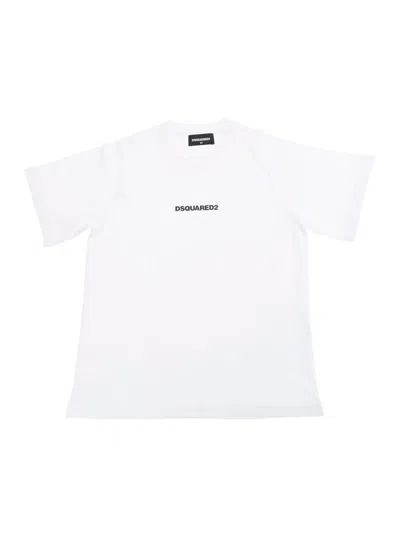 Dsquared2 Kids' White Crewneck T-shirt With Logo Lettering On The Front In Cotton Boy